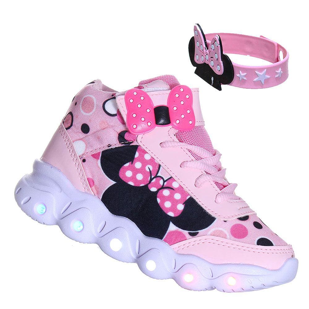 Tenis Bota Infantil Menina Laço Com Luzinha Led + Pulseira