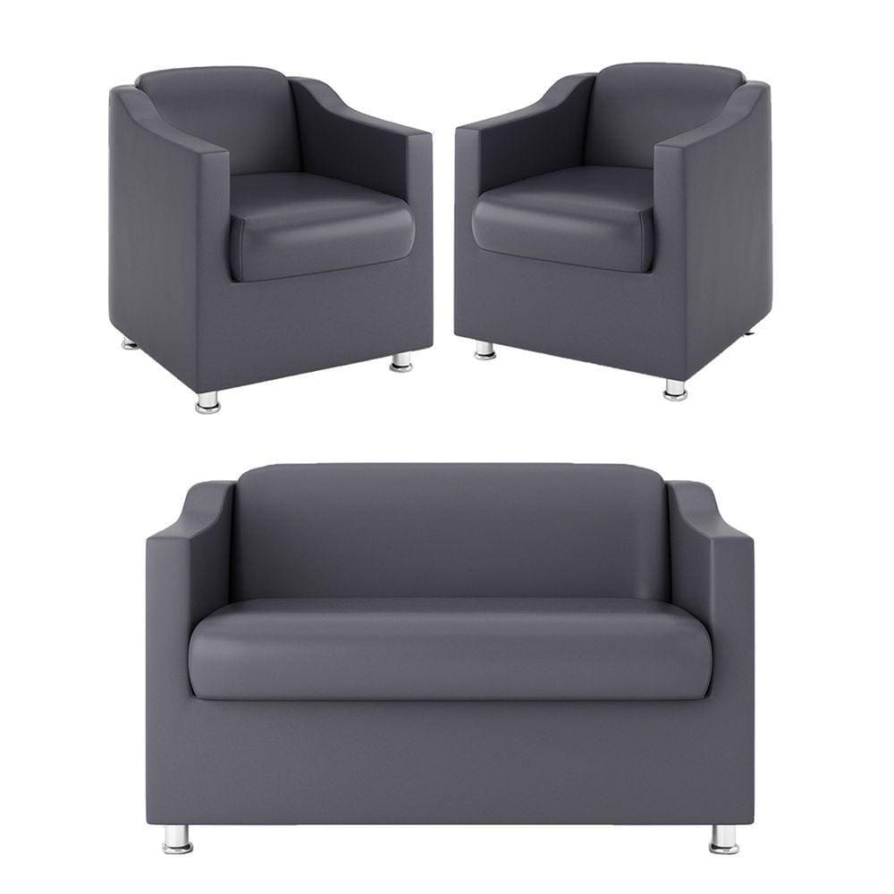 Kit Namoradeira + 02 Poltronas Decorativas - cinza
