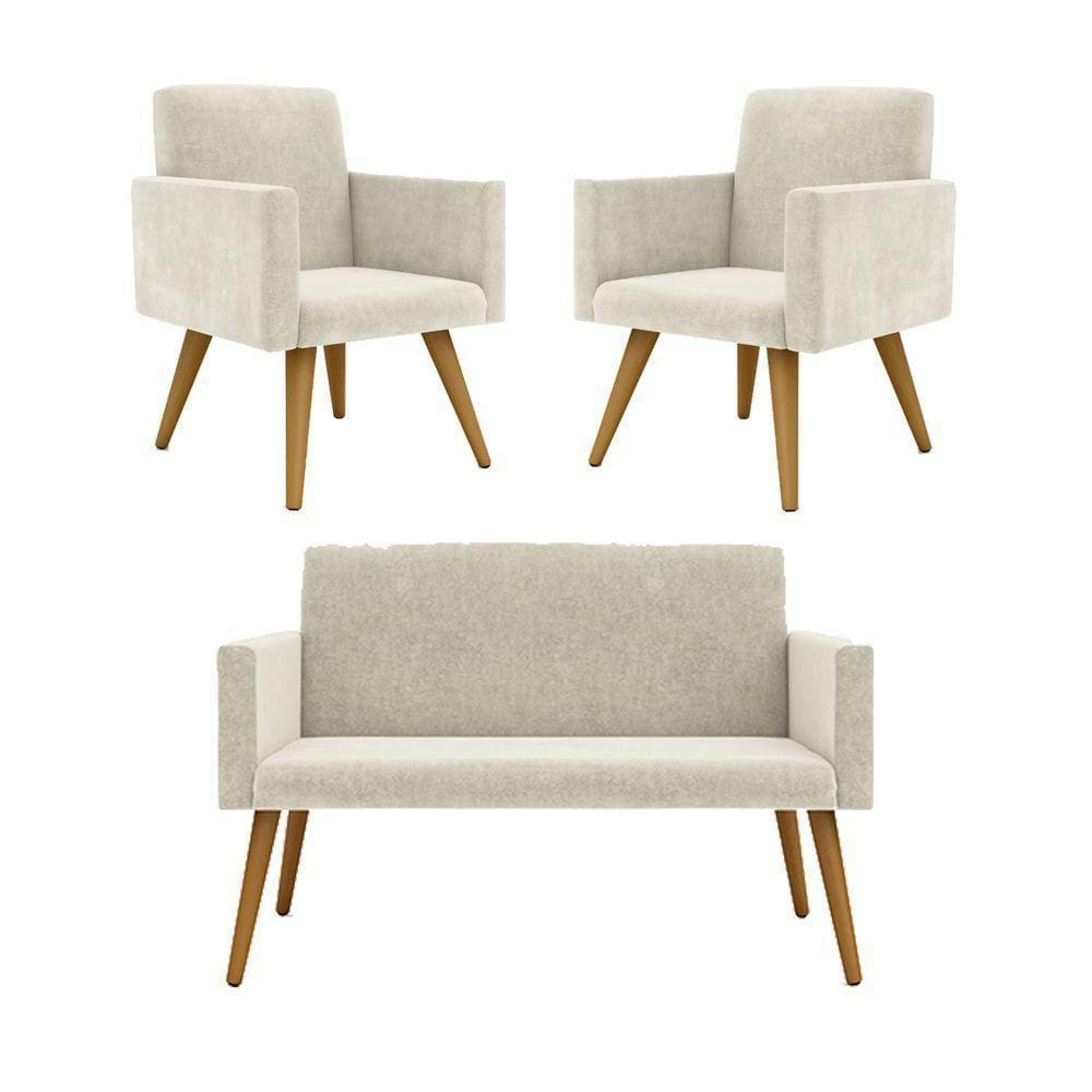 Kit Namoradeira + 2 Poltronas Decorativas Sala bege