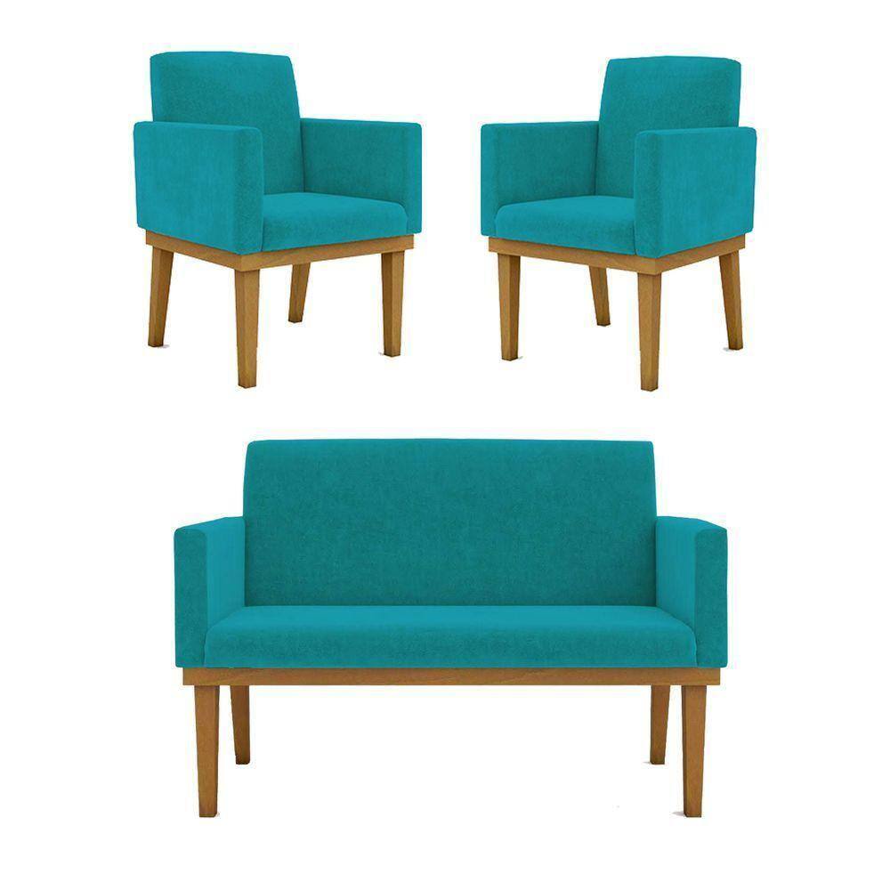 Kit Sofá Namoradeira + Poltrona Reforçada azul Turquesa