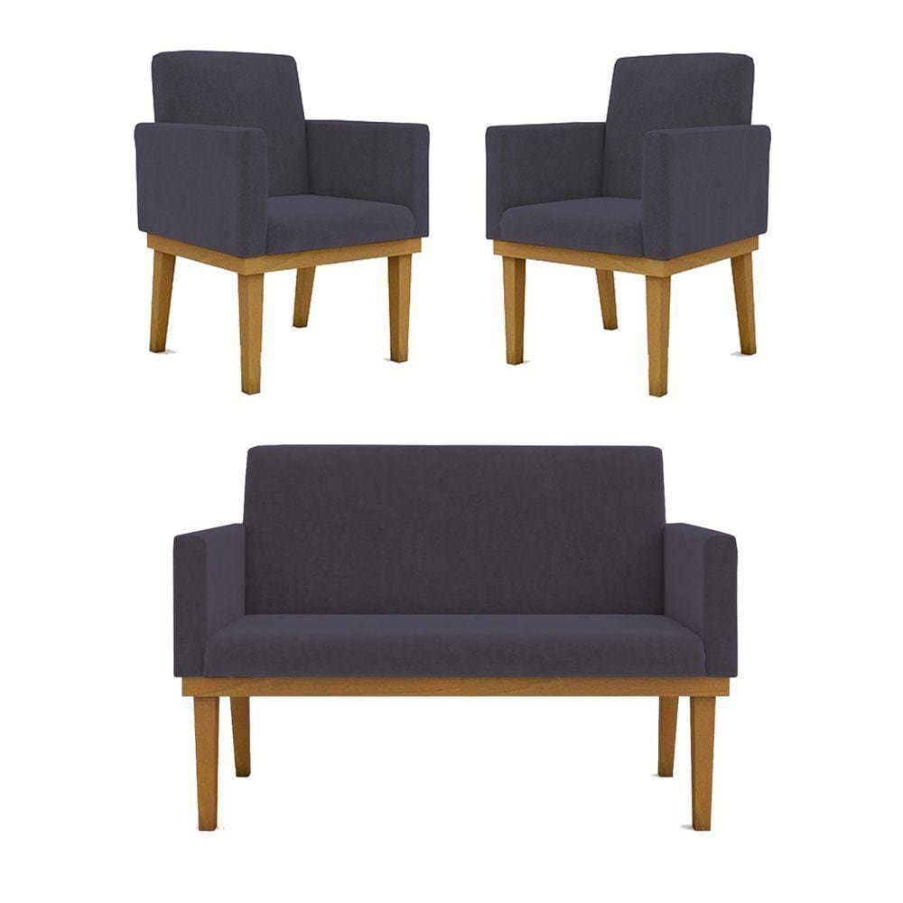 Kit Sofá Namoradeira + Poltrona Reforçada cinza