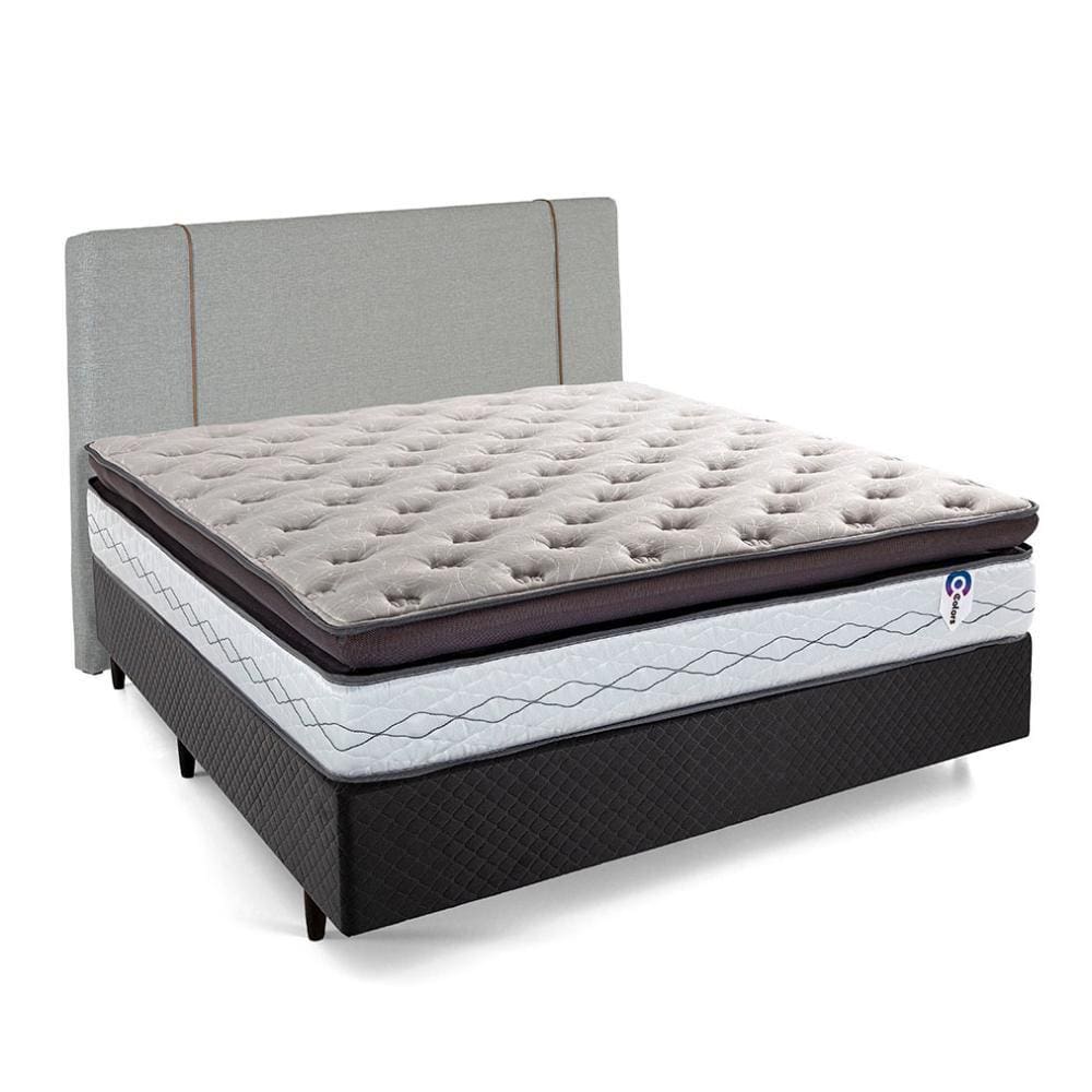Cama Box com Cabeceira Herval Casal Adapt, 73x138x188 cm, Molas Ensacadas, Cinza