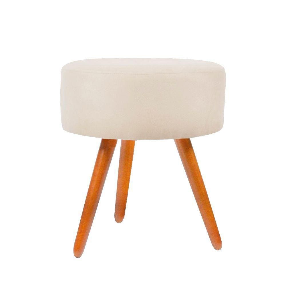 Puff Puf Banqueta Redondo Suede Pés Palito bege