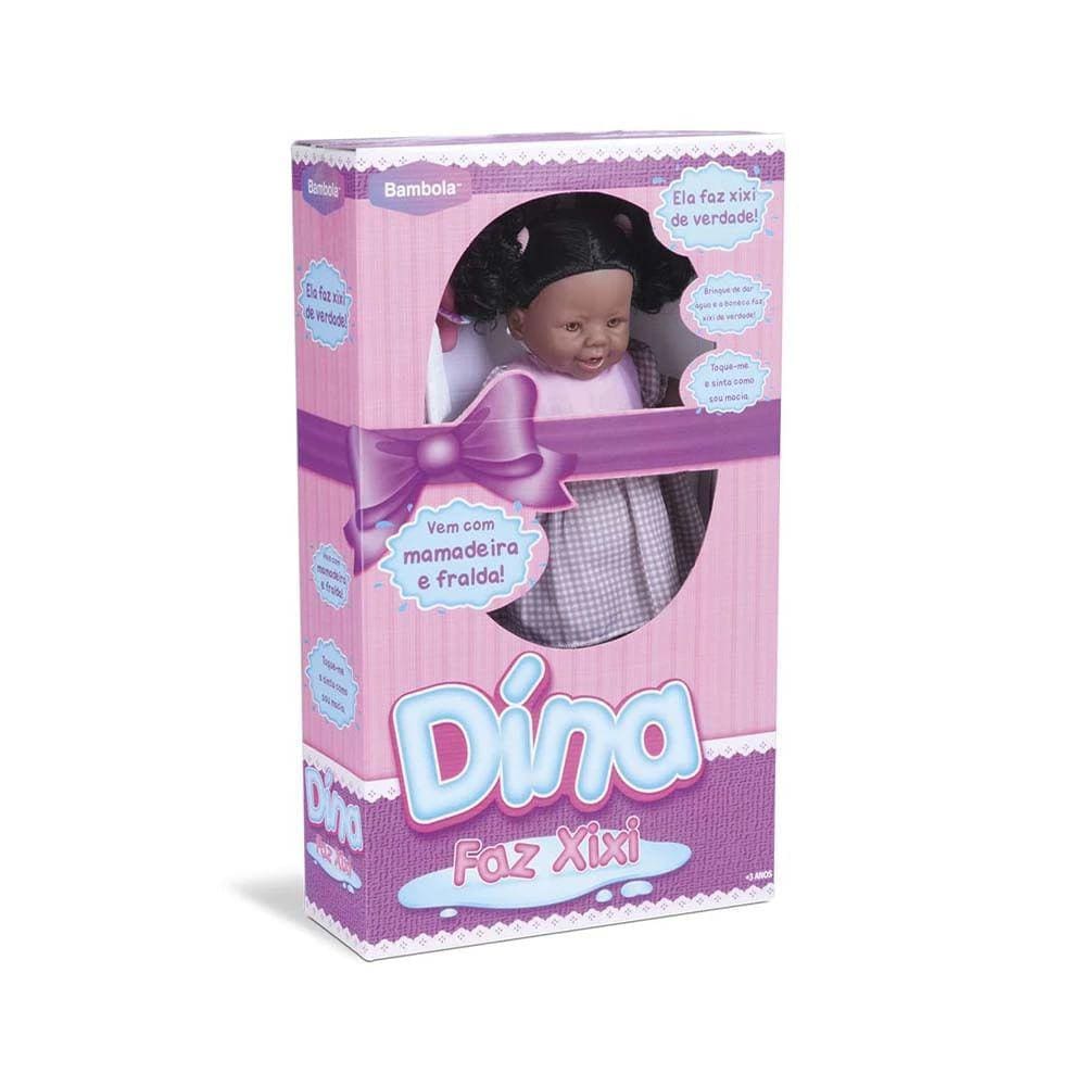 Boneca Bambola Dina Negra Faz Xixi na Fralda
