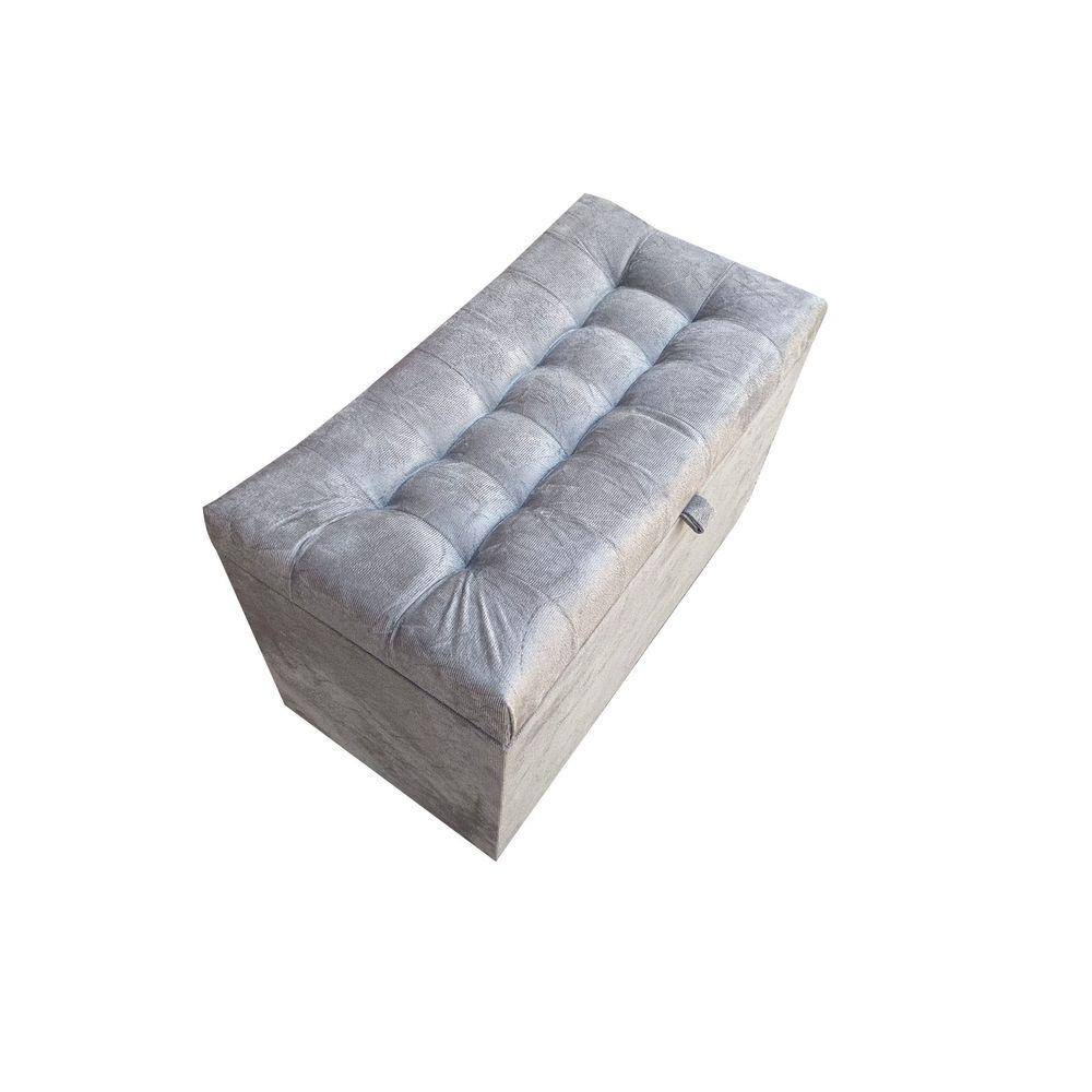 Puff Baú Decorativo Em Veludo 68 Cm - Cinza - 100% Mdf