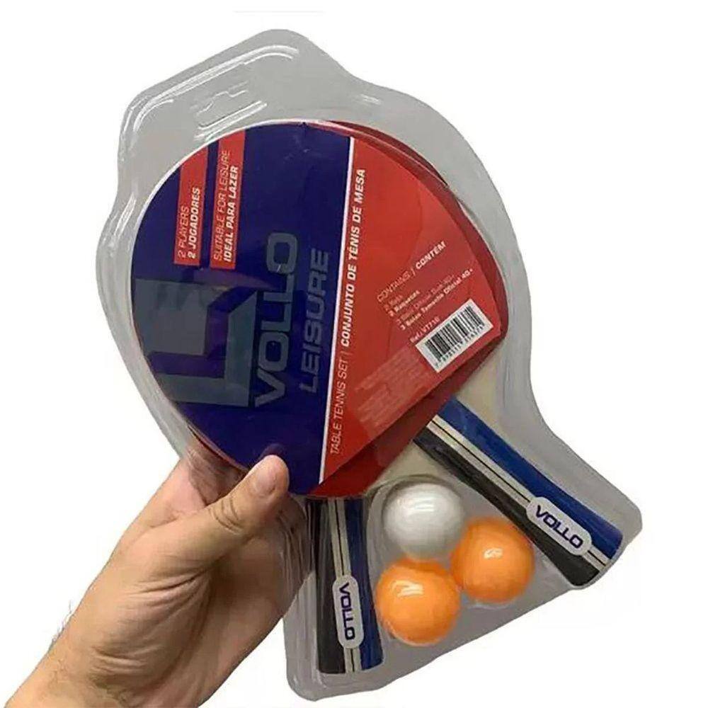 Kit Tênis de Mesa 2 Raquetes e 3 Bolas Leisure Vollo