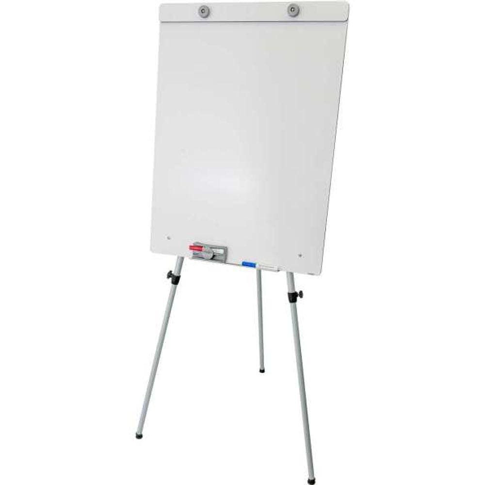 Lousa Quadro Branco Flip Chart Office 100x70 cm Moldura Alumínio Porta Bloco de Papel Tripé Retrátil