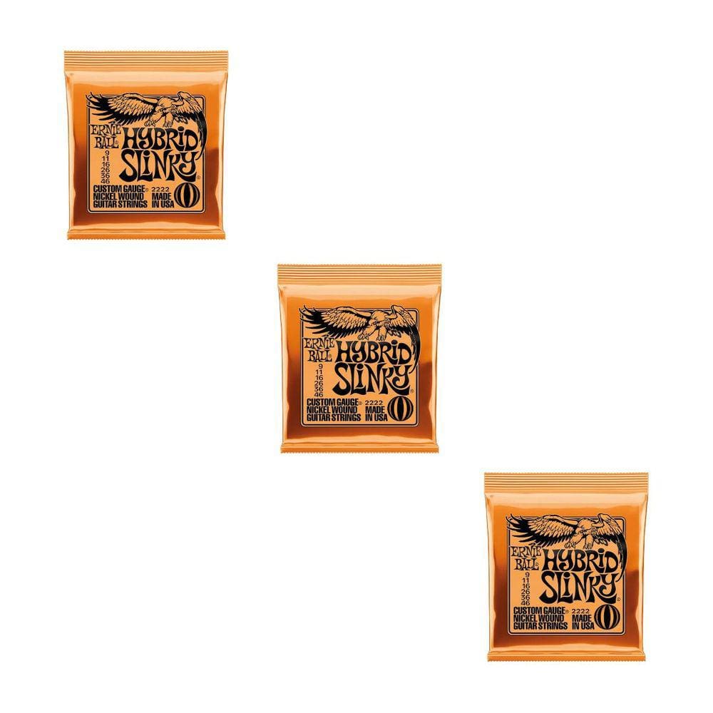 Kit 3 Encordoamentos Para Guitarra 009 Hybrid Slinky Níquel Ernie Ball