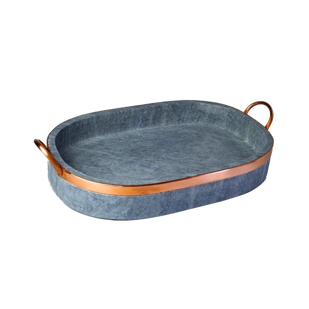 Travessa Oval Servir Porção Alça Cobre Pedra Sabão 32x20cm