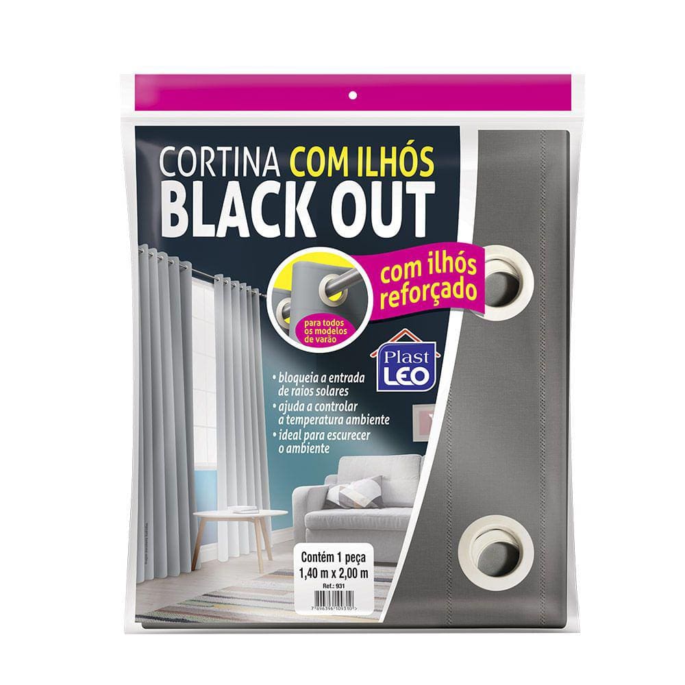 Cortina Blackout PlastLeo 1,40x2,00m Cinza com Ilhós Pvc