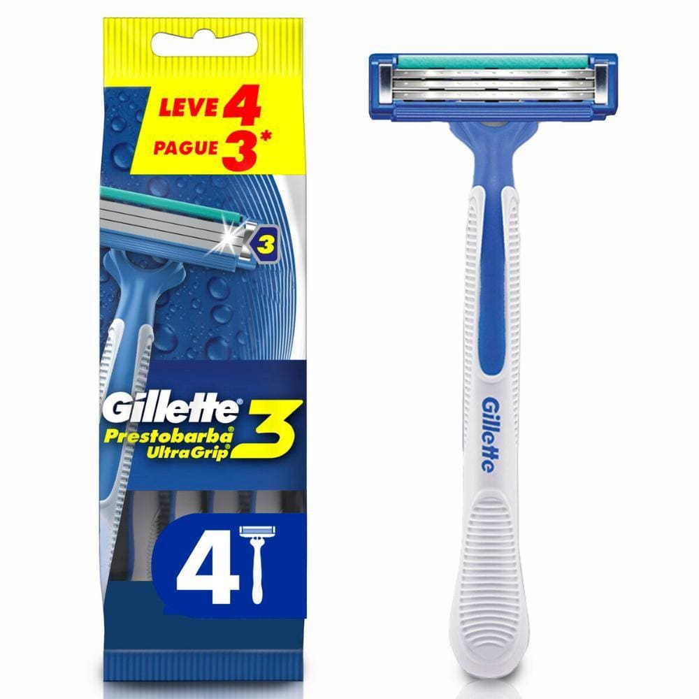 Aparelho de Barbear Descartável Gillette Prestobarba UltraGrip3 c/4 Unidades