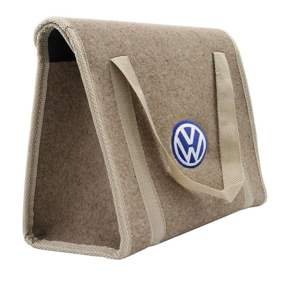Bolsa Organizadora Porta Malas Logo Volkswagen Bordado Carpete Bege para Ferramentas