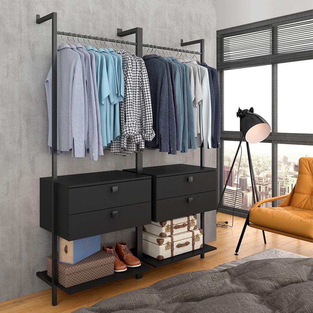 Closet Estilo Industrial Siena C/gaveta Preto Fosco - Móveis Arapongas