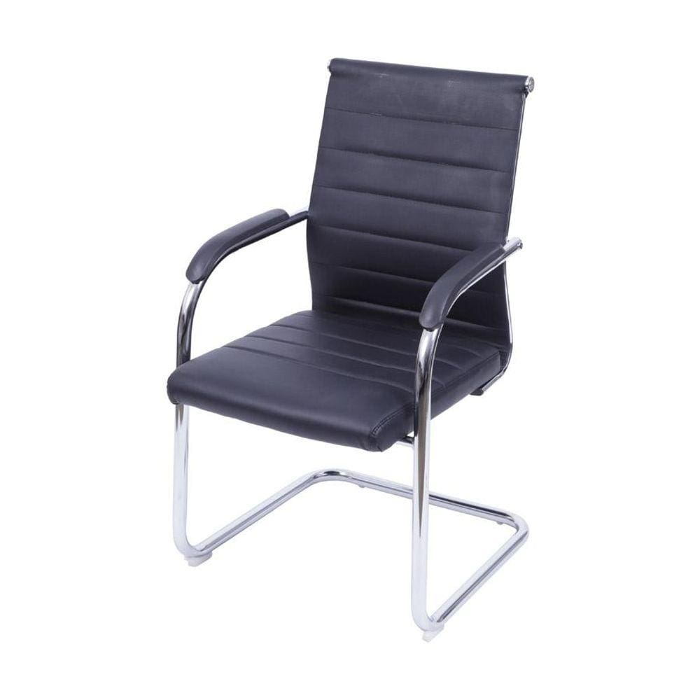 Cadeira Florença Fixa Preta em Couro Sintético Base Cromada