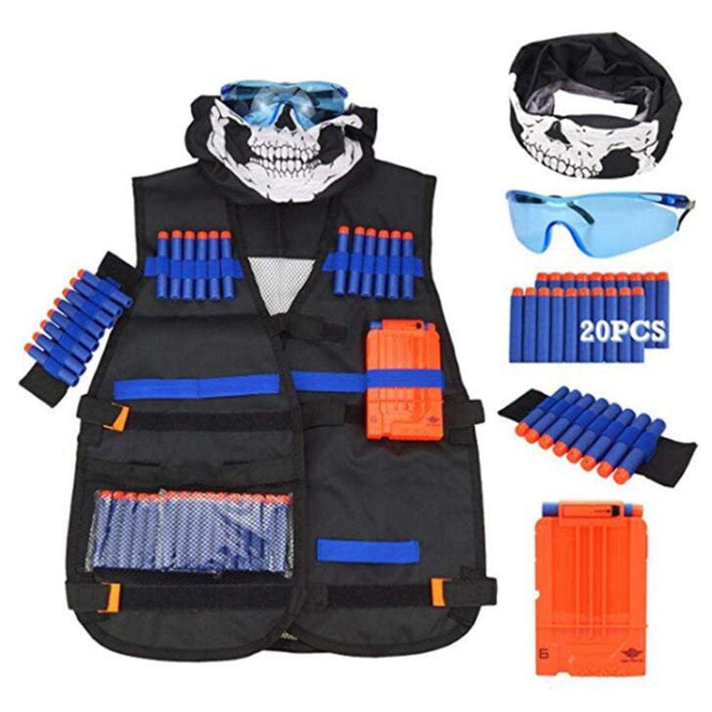 Conjunto Roupas Dardos Nerf: Colete + 20 Dardos + Pente Dardos + Óculos + Máscara + Munhequeira