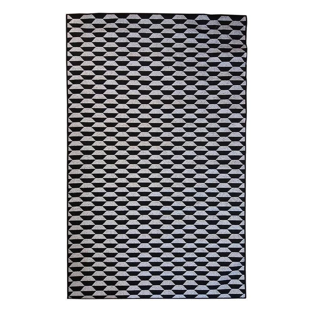 Tapete Sala Geometrico Colmeia 150X200 Cm Preto Lavavel Fino