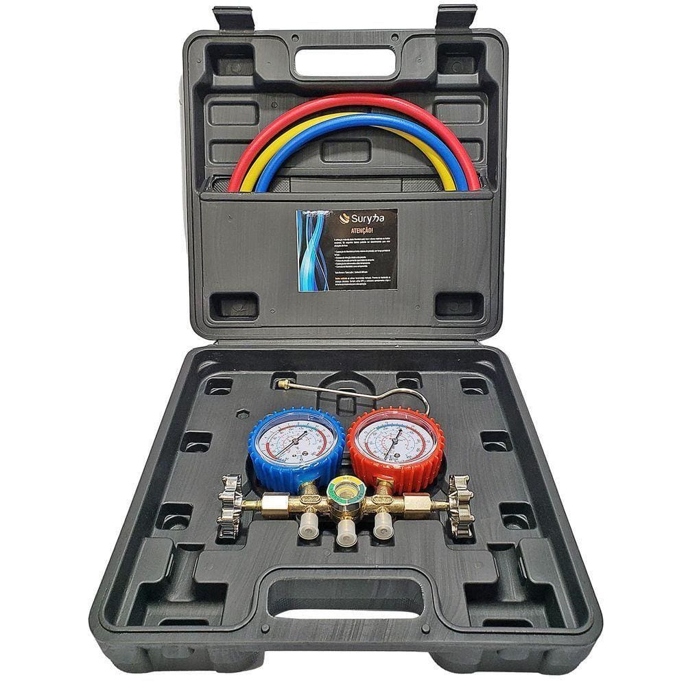 Manifold 1/4” Com Maleta E Mangueira 90cm R22 - R134 - R404 Suryha 80150.001