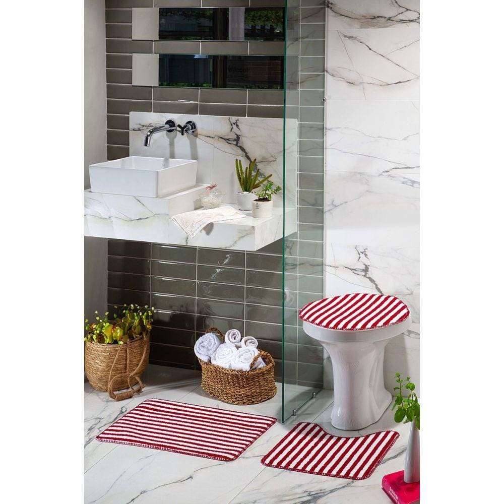 Kit Tapete 3 Peças Listras Vermelho Slim