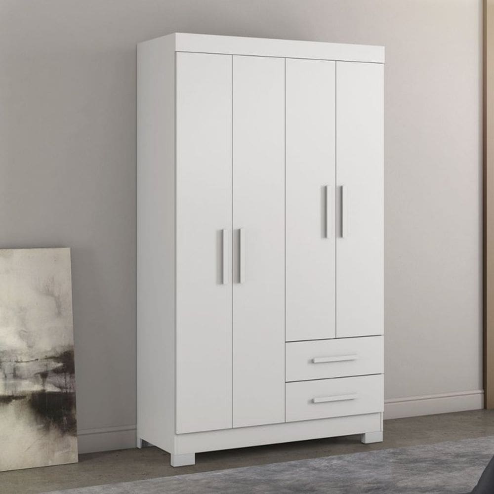 Guarda Roupa Solteiro 4 Portas 2 Gavetas Notável Móveis Branco New/Rosa