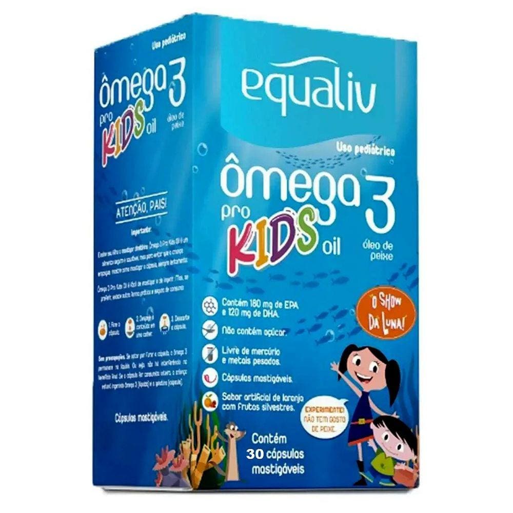 Ômega 3 Infantil KIDS Livre de Metais Pesados 180 EPA 120 DHA 30 Cápsulas Mastigavel - Equaliv