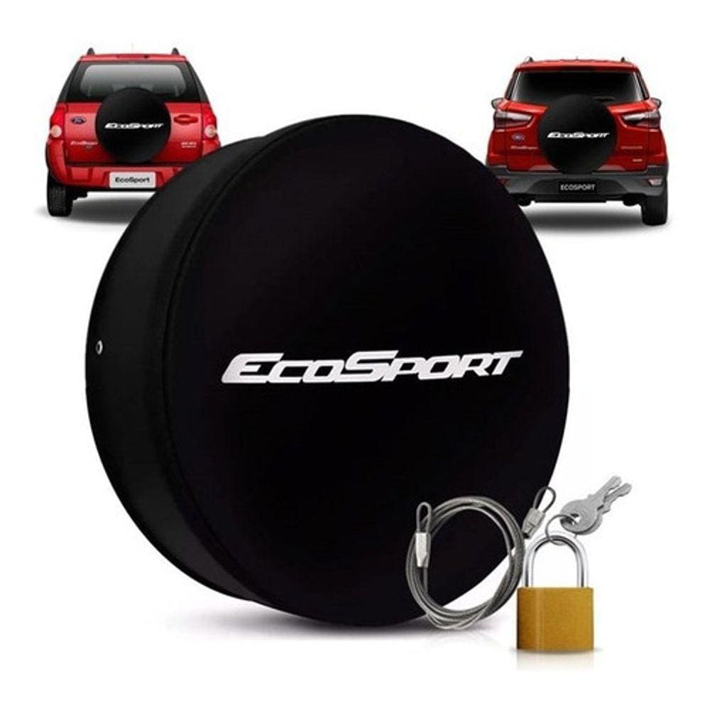 Capa Para Estepe Ecosport Com Cadeado E Cabo De Aço Preta