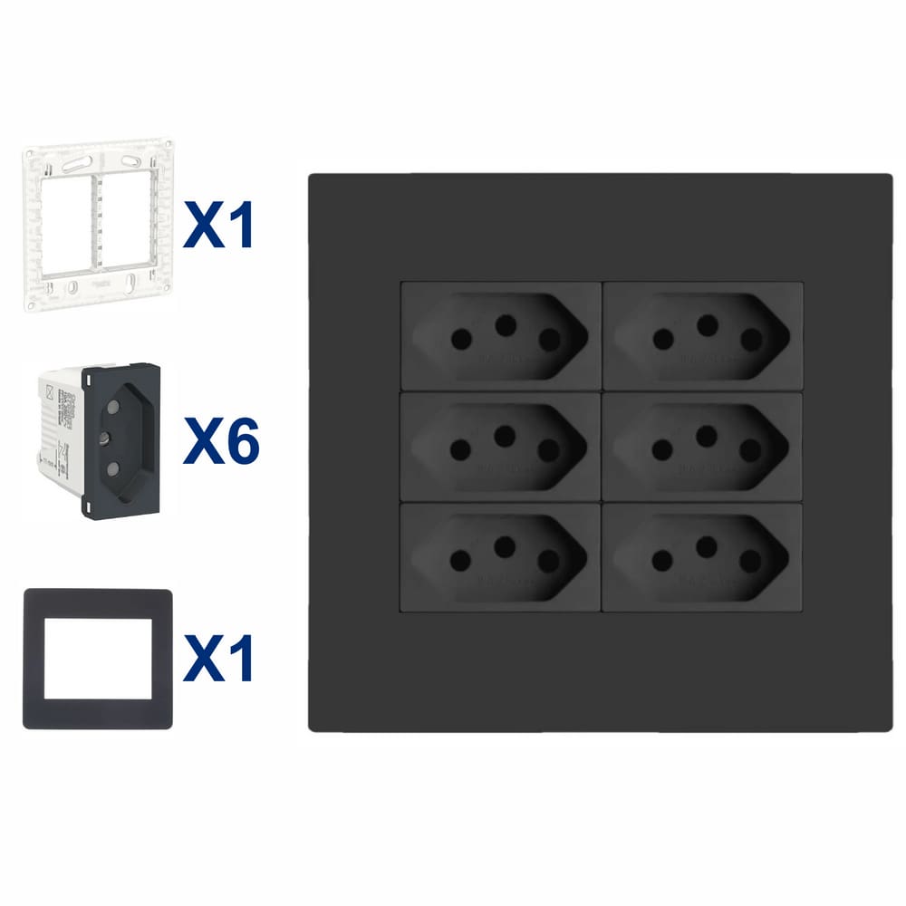 Conjunto De Tomada 6 Modulo 10A 4X4 Pt Orion Schneider