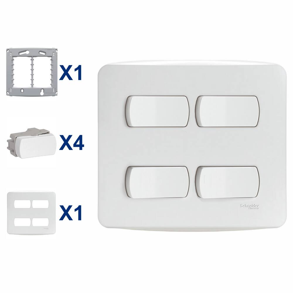 Conjunto Interruptor Simples 4 Mod 10A 4X4 Miluz Schneider