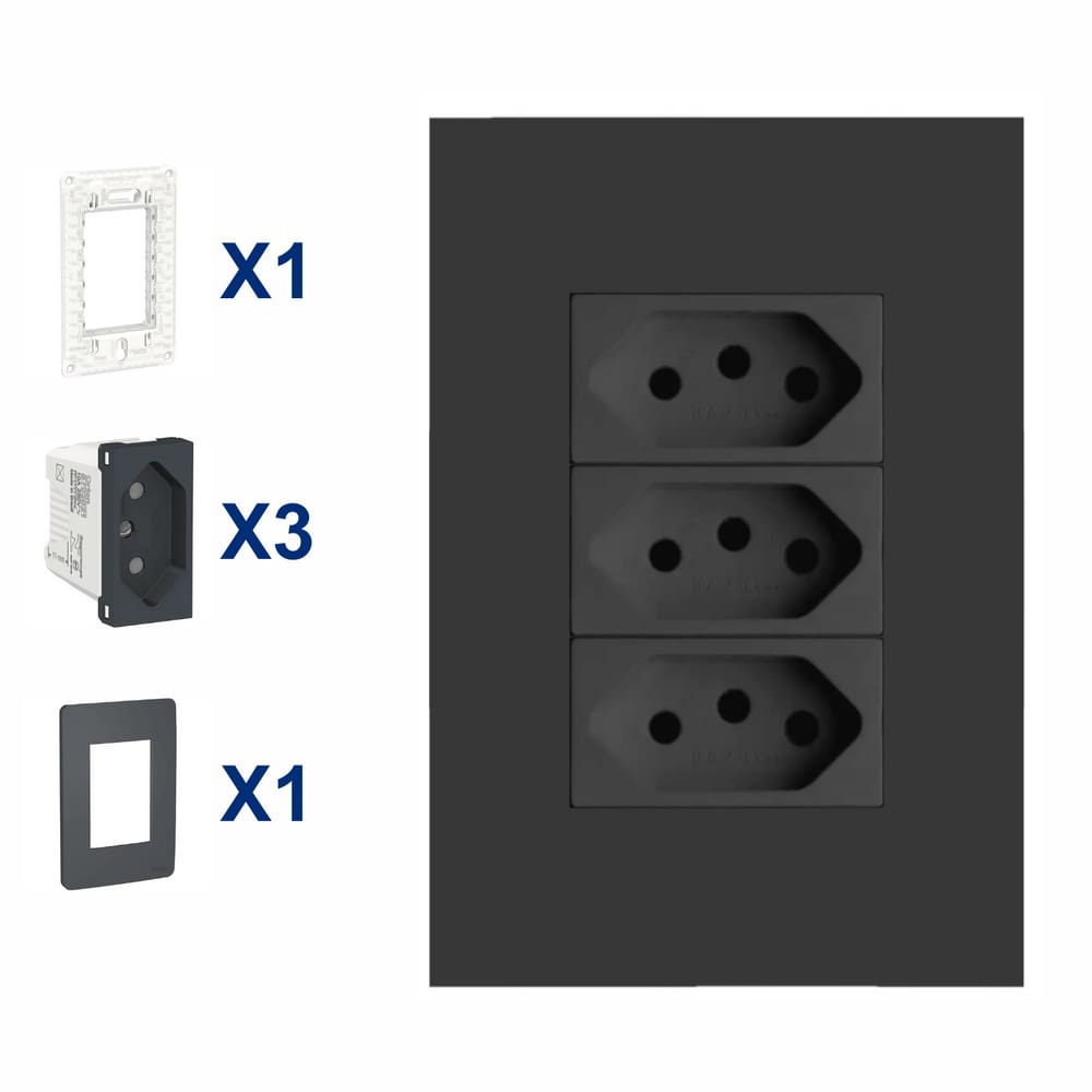 Conjunto De Tomada 3 Modulo 10A 4X2 Pt Orion Schneider