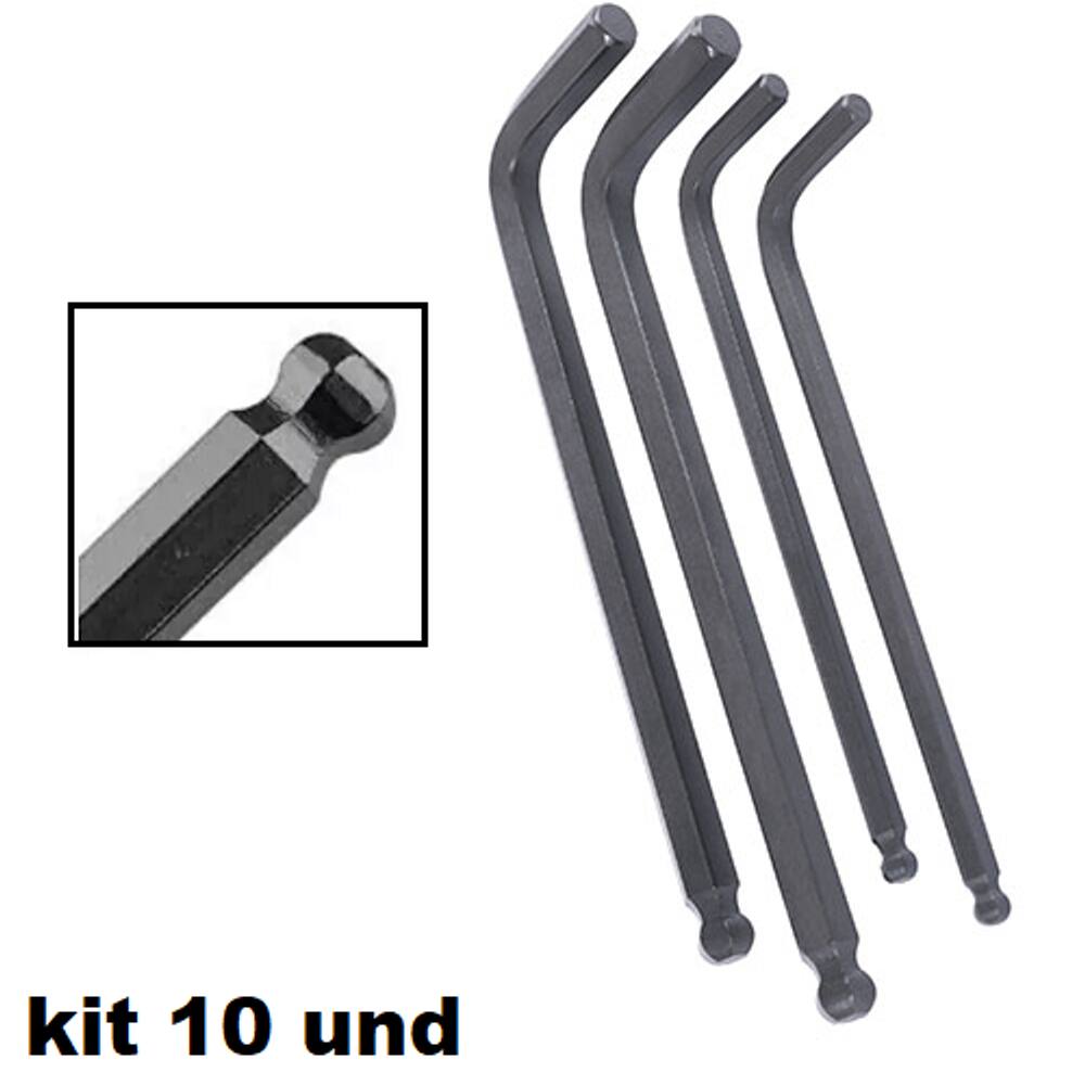 Kit 10x Chave Allen Hexagonal Abaulada 2mm 80x17mm Atacado