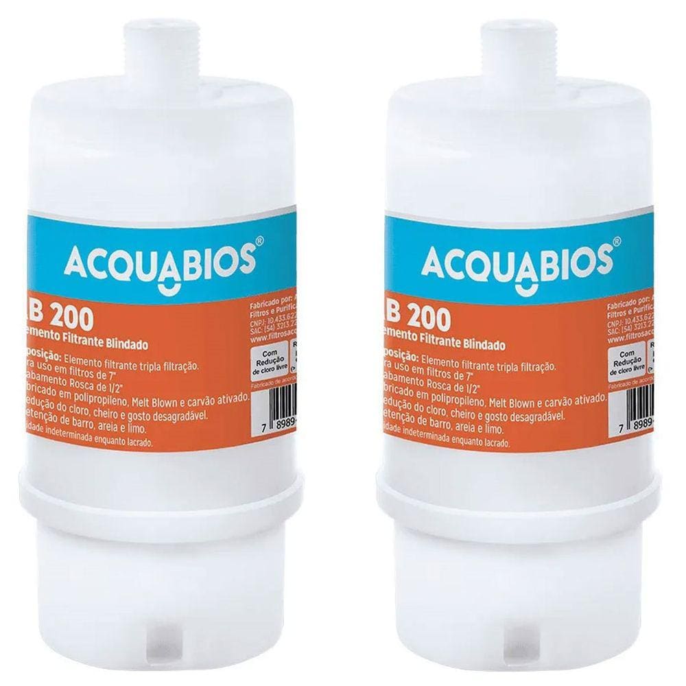 Kit 2 Refil Blindado Acqua AB 200BR/TR POU Rosca 1/2` Filtros tamanho 7` Acquabios Tripla Proteção