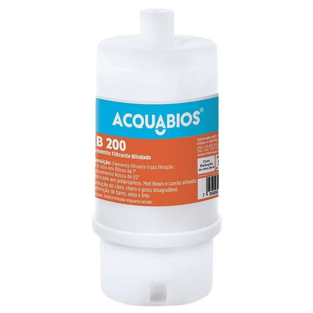 Refil Blindado Acqua AB 200BR/TR POU Rosca 1/2` Filtros tamanho 7` Acquabios Tripla Proteção