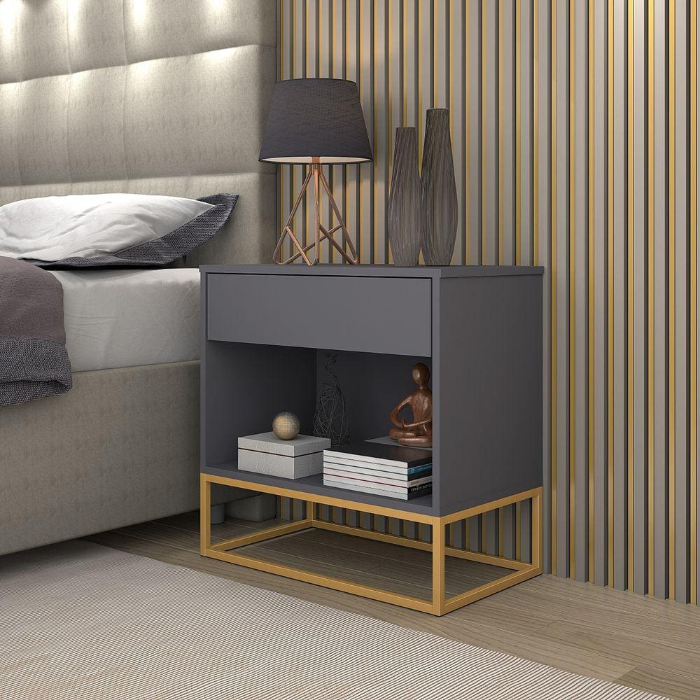 Mesa De Cabeceira Moderna Estilo Industrial Cinza