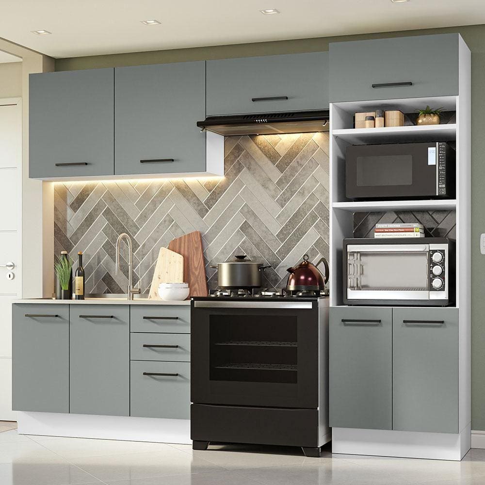 Armário de Cozinha Completa 270cm Branco/Cinza Agata Madesa 08