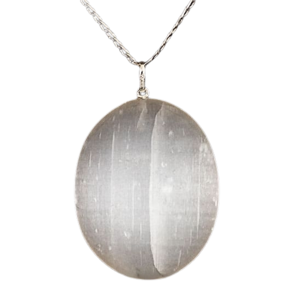 Colar Cabochão Selenita Grande Pino Prata 950