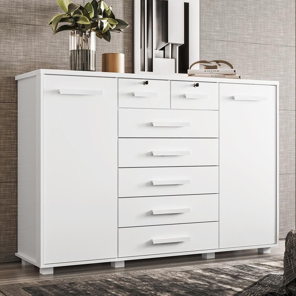 Cômoda Quarto Fontana com 7 Gavetas e 2 Portas Nature/Titanium