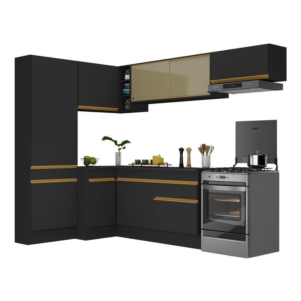 Armário De Cozinha Completa De Canto V2087 Dourado