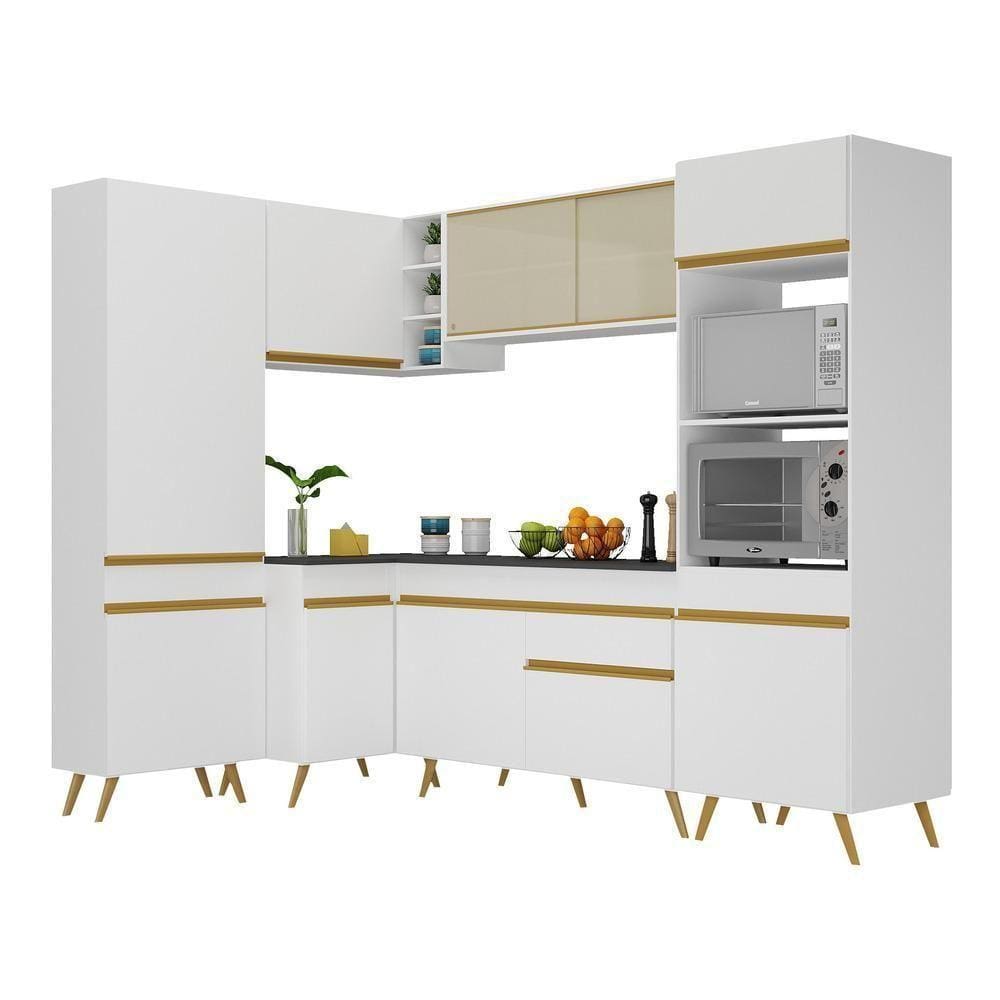 Armário De Cozinha Completa De Canto V2050 Branco Dourado