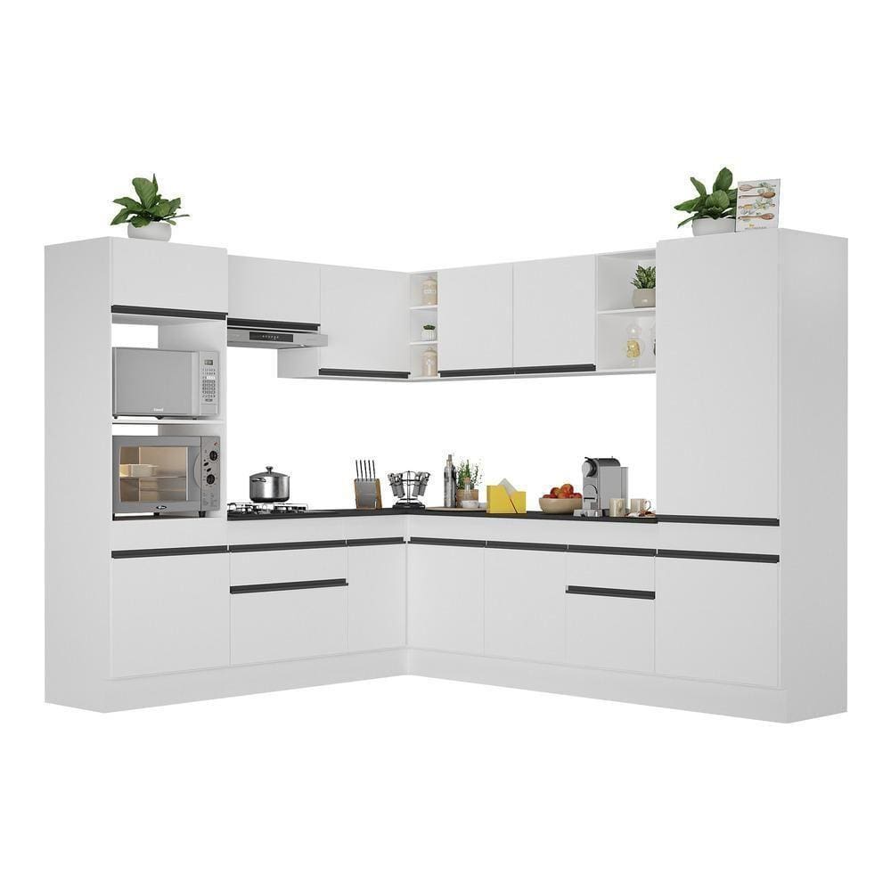 Armário De Cozinha Completa De Canto Branco/Preto