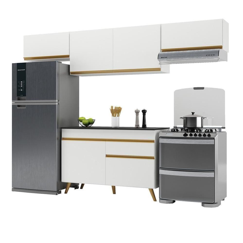 Armário De Cozinha Compacta 260cm V3697 Branco Dourado