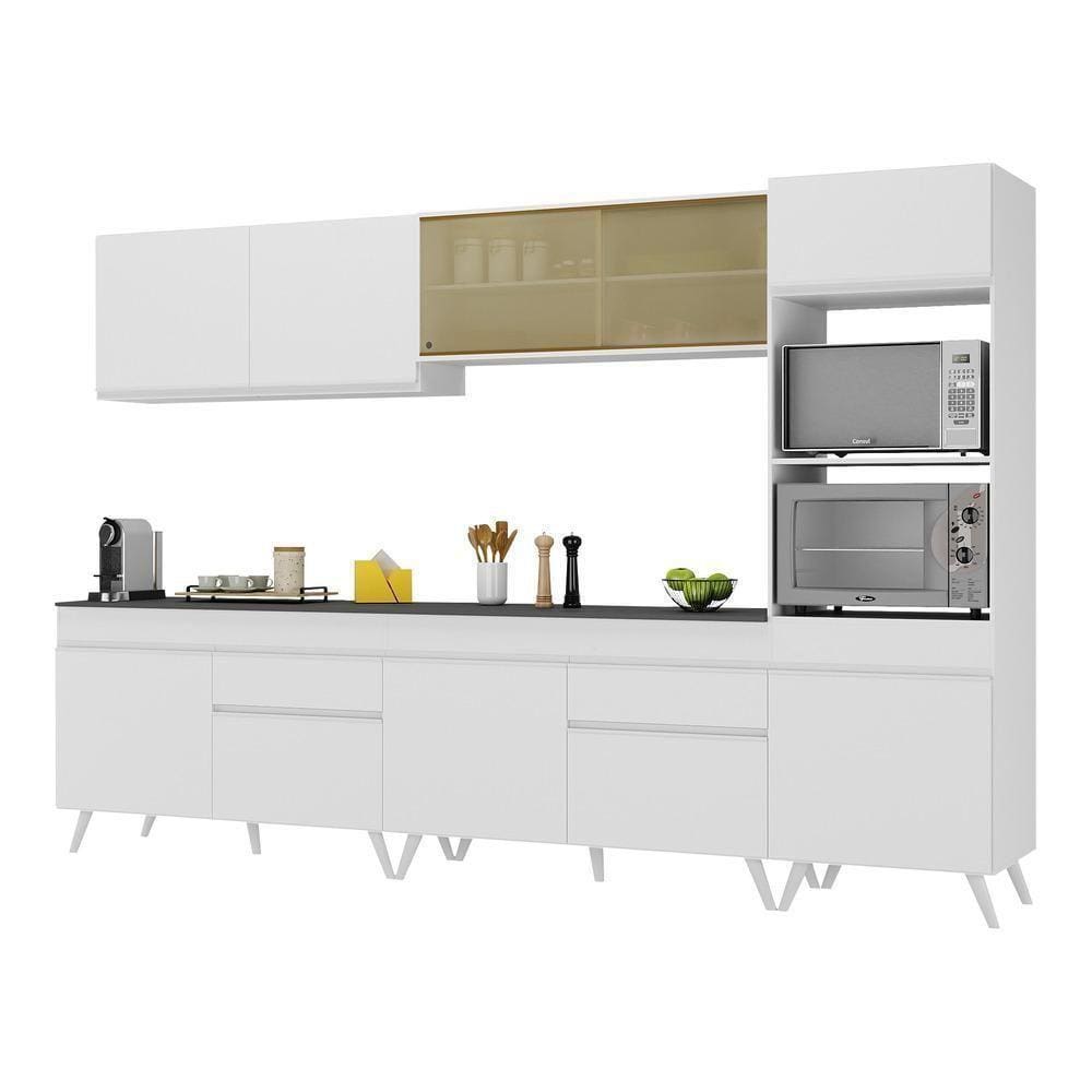 Armário De Cozinha Completa 302cm Multimóveis V3689 Branco
