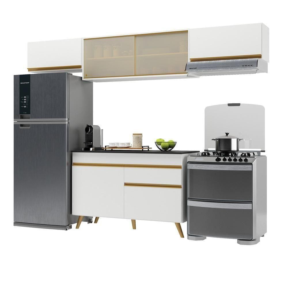 Armário De Cozinha Compacta 260cm V3698 Branco Dourado