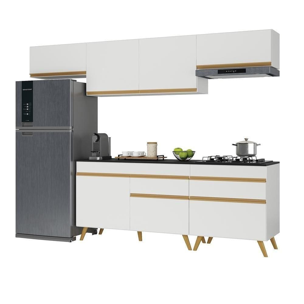 Armário De Cozinha Completa 260cm V3708 Branco Dourado