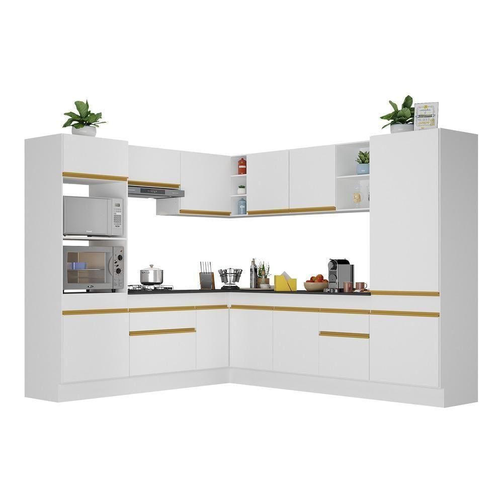 Armário De Cozinha Completa De Canto Branco Dourado