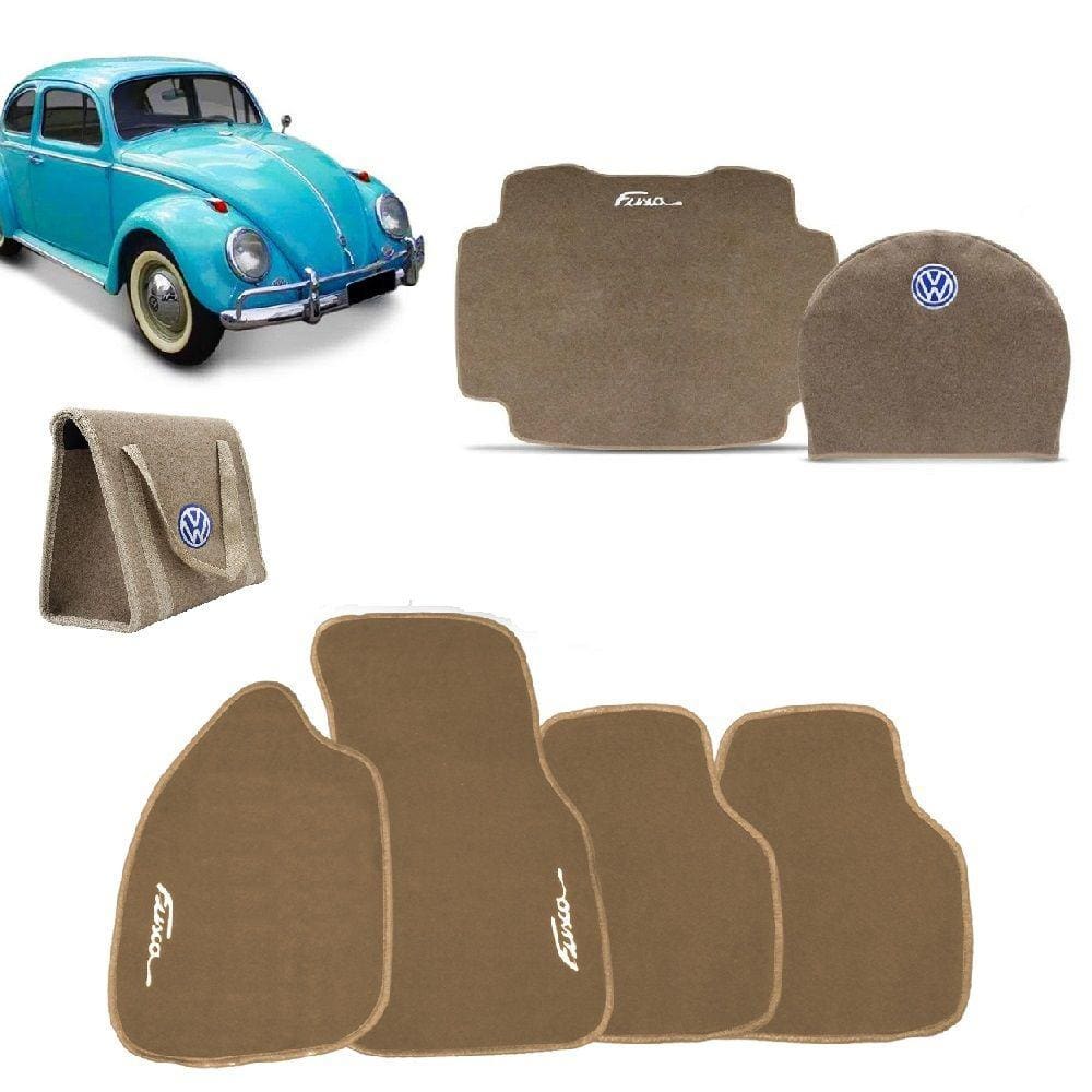 Tapete Carpete Fusca 1959 a 1969 com Tapete Porta Malas e Capa de Estepe Bege + Bolsa Organizadora