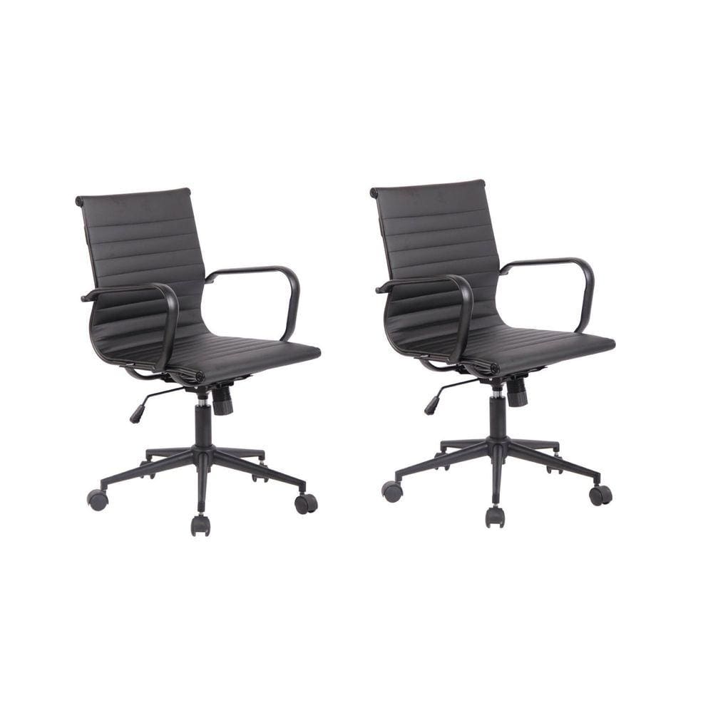 Conjunto 2 Cadeiras de Escritório Presidente Sevilha Alta com Base Office Rivatti Preto