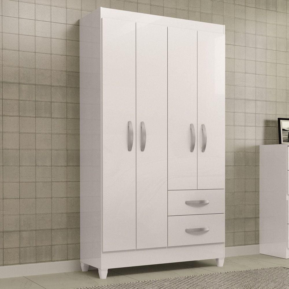 Guarda Roupa Solteiro 4 Portas 2 Gavetas Brasilia Atualle Móveis Branco