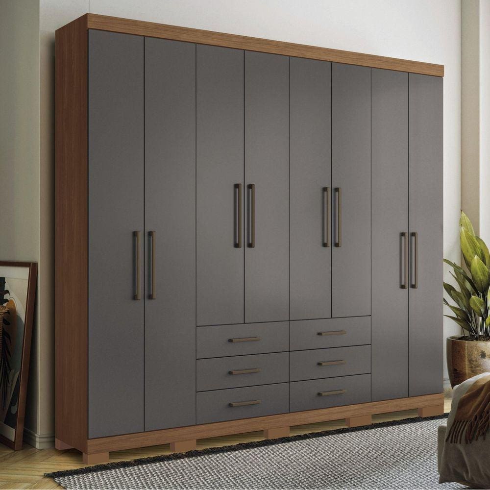 Guarda Roupa Casal com Pés 8 Portas 6 Gavetas Master Santos Andirá Jatobá/Grafite