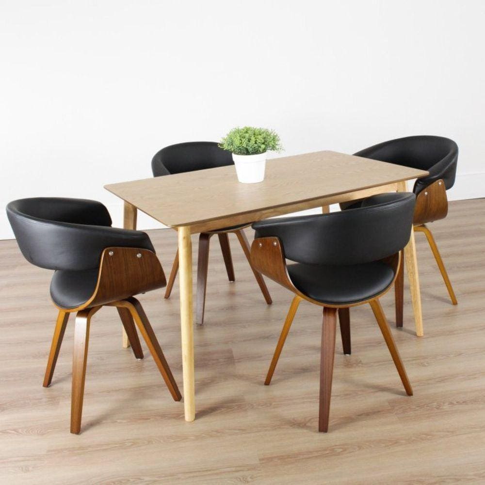 Conjunto Sala de Jantar Mesa Finlândia 120x75cm com 4 Cadeiras Betina PU Rivatti Preto