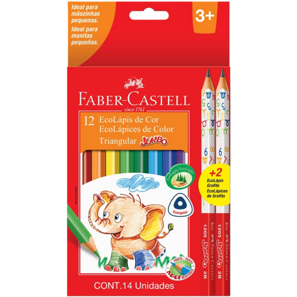 Lápis Jumbo Longo Ecolápis 12 Cores+2 2B Faber-Castell