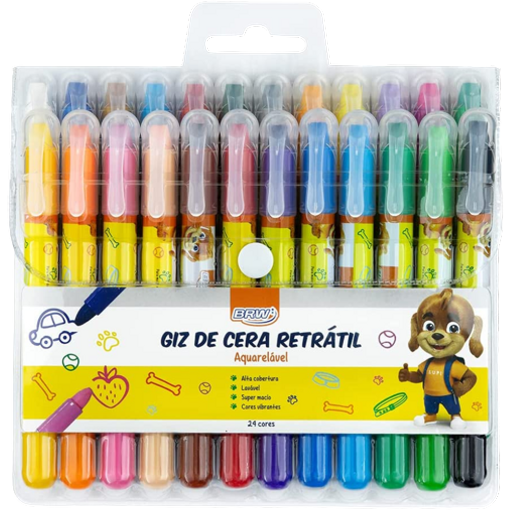 Giz de Cera Aquarelável Retrátil 24 cores Marca BRW